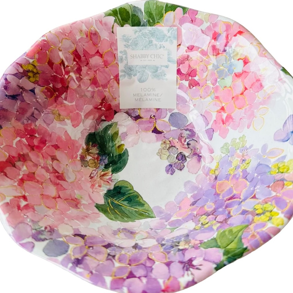 4 Shabby Chic Pink Hydrangea Soup Cereal Bowls Melamine Spring Floral Scalloped